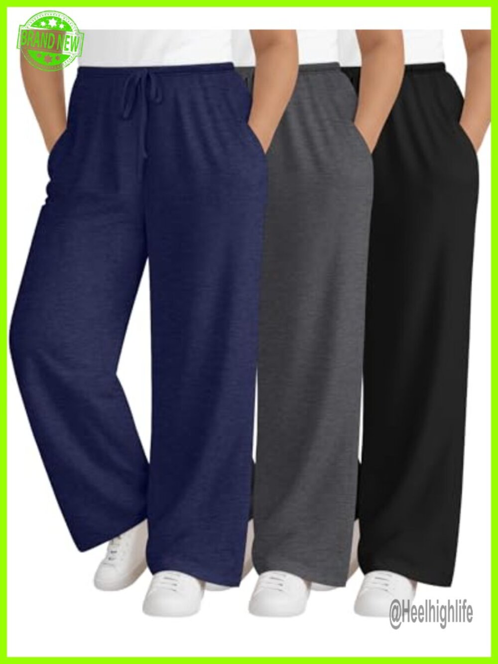 Plus Size Wide Leg Lounge Pants 3 Pack Polyester Cotton Spandex Drawstring